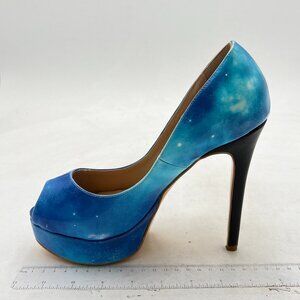 FSJ Blue Gorgeous Super High Heel Dress Shoe Multicolored Peep Toe Platform Pump